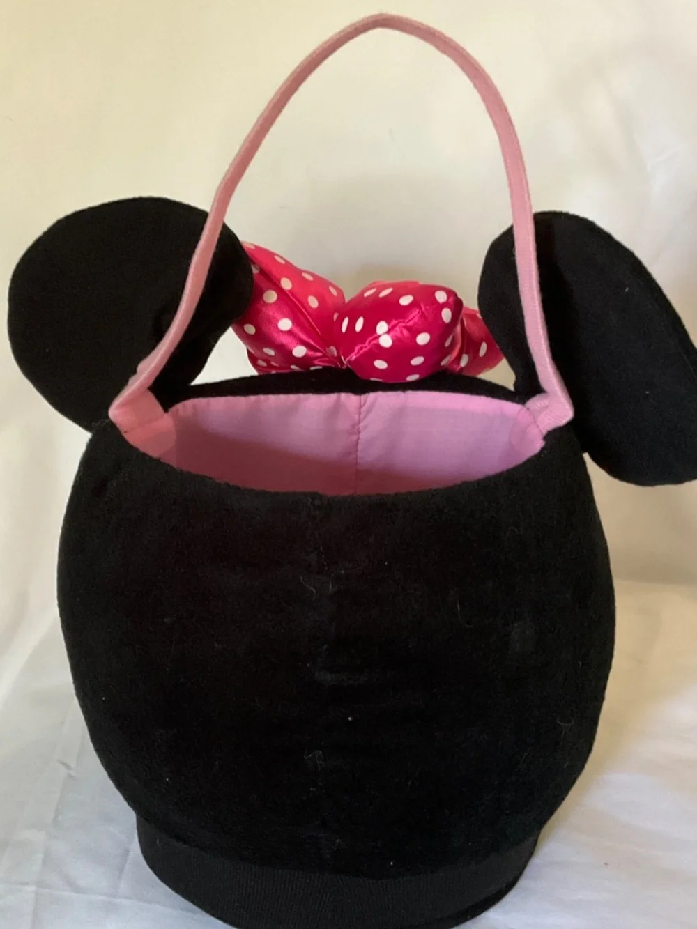Disney Minnie Mouse Plush Head Basket Pink Polka Dot Bow Tote Easter Halloween